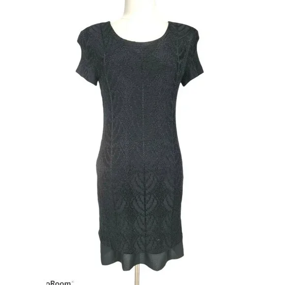 Liz Claiborne | Dresses | Liz Claiborne Black Lace Midi Sheath Foraml Dress  Crew Neck Short Slv Sz M 258p | Poshmark